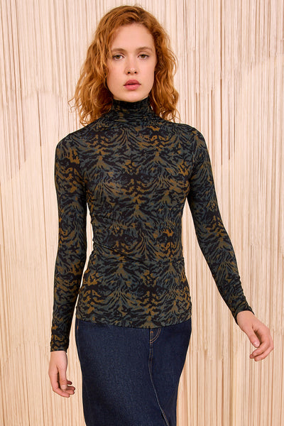 Aurelia Jersey Long Sleeve Turtleneck Top - Desert Jasper