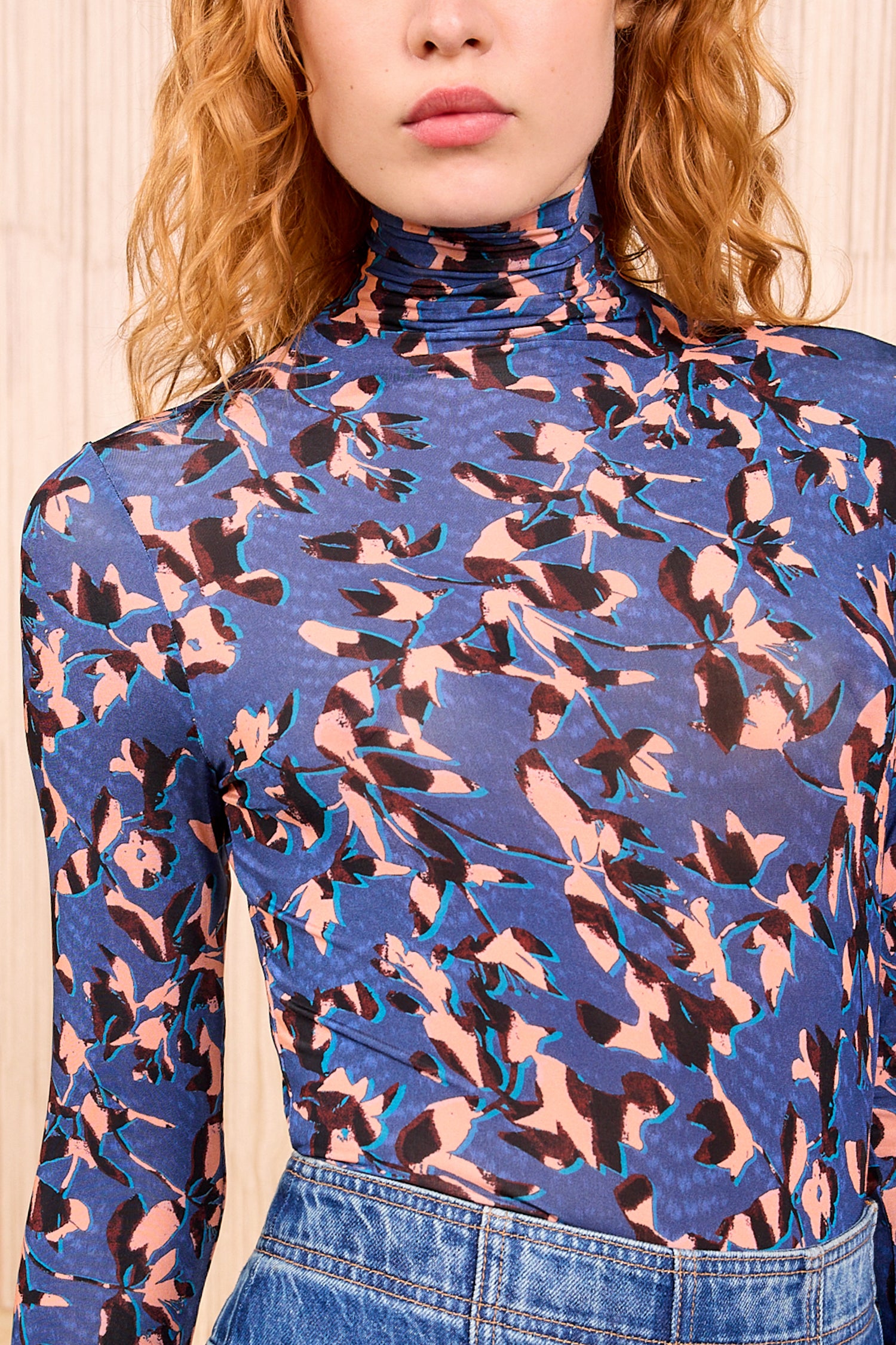Aurelia Jersey Long Sleeve Turtleneck Top - Mirage Long
