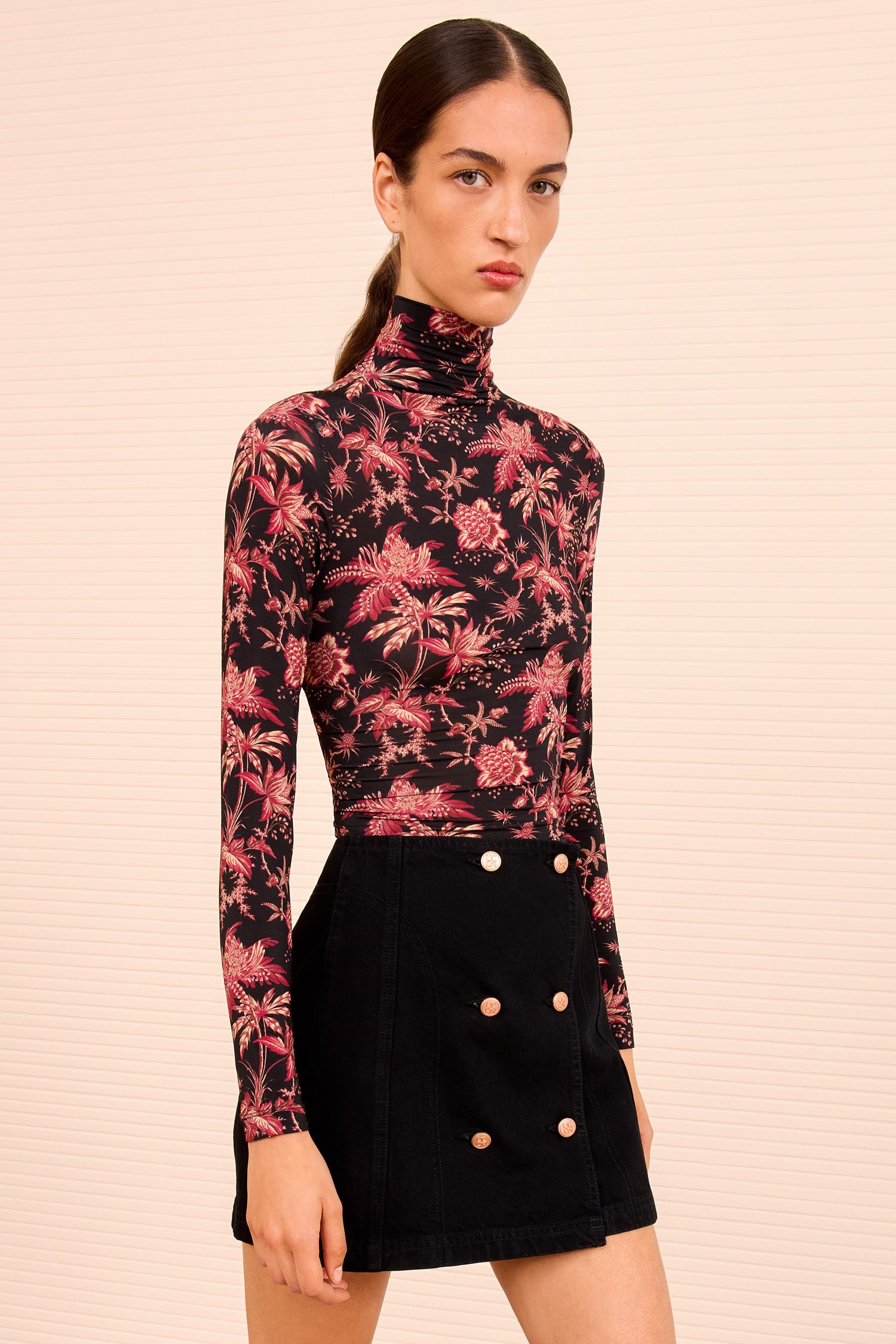 ULLA JOHNSON ブラウス Aurelia Jersey Long Sleeve Turtleneck - Midnight Lily - Ulla Johnson