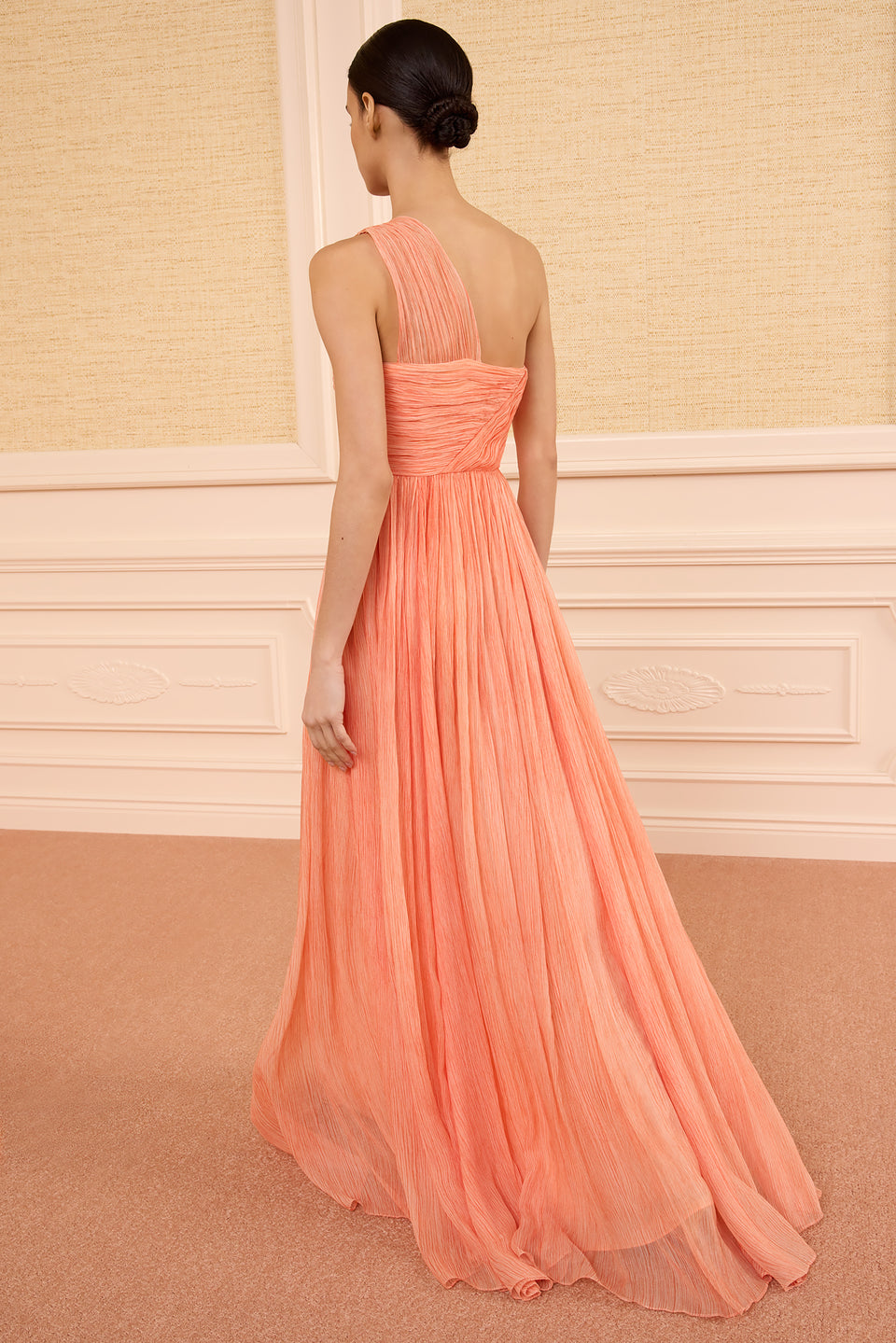 Aureline Silk One Shoulder Gown - Azalea