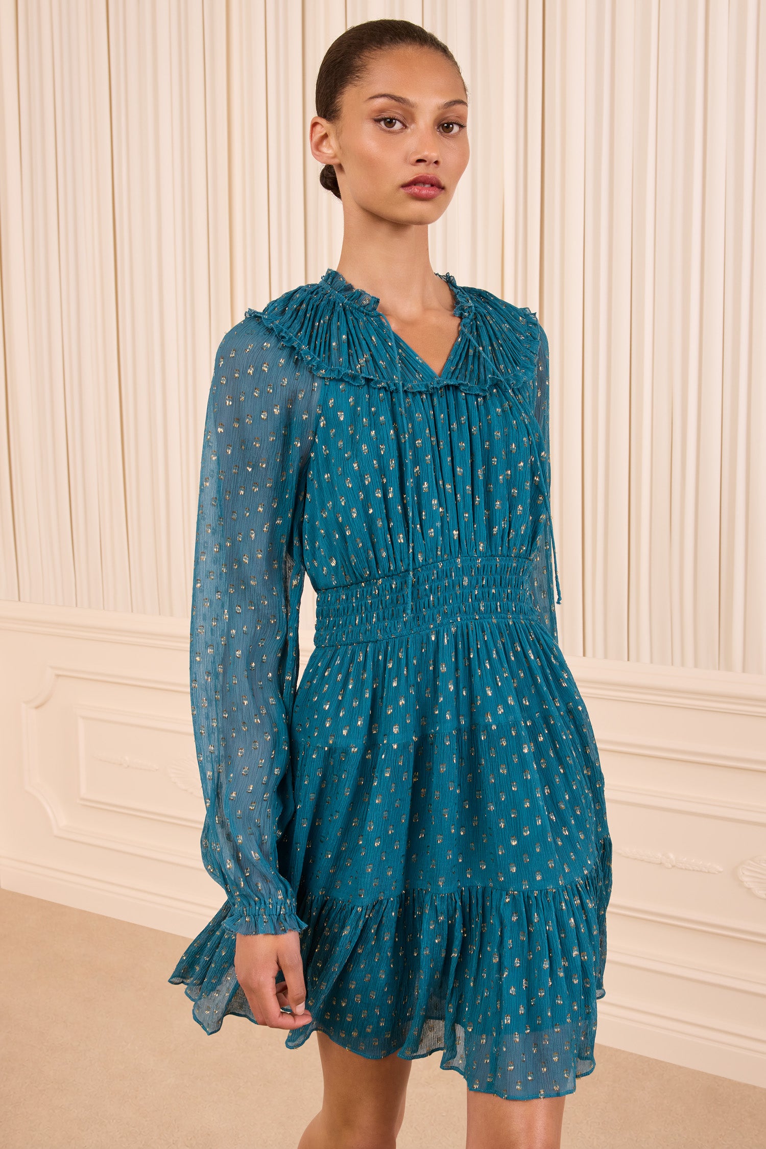 Ulla Johnson Ava Long Sleeve Silk Mini Dress - Beryl