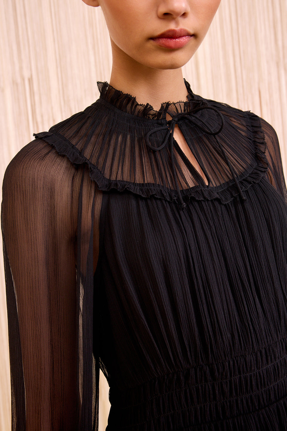 Ava Silk Long Sleeve Mini Dress - Noir