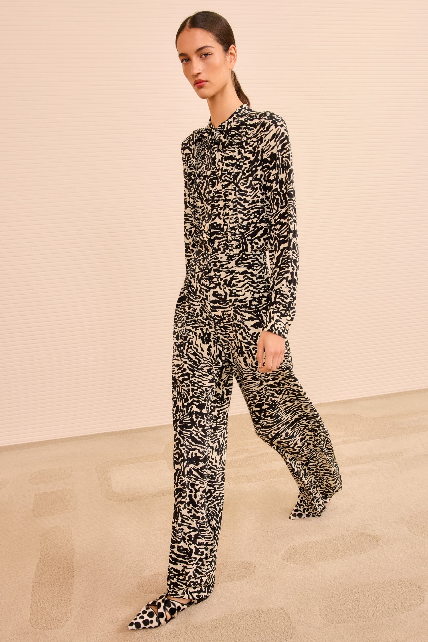 Aviva Wide Leg Pant - Spotted Jasper Black & White Animal Print