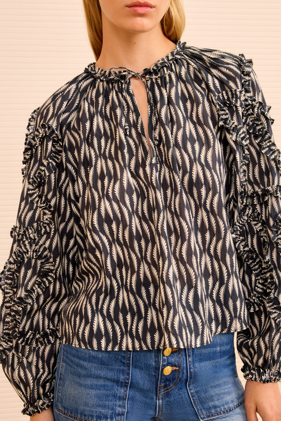 Azrou Cotton Long Sleeve Blouse - Graphite