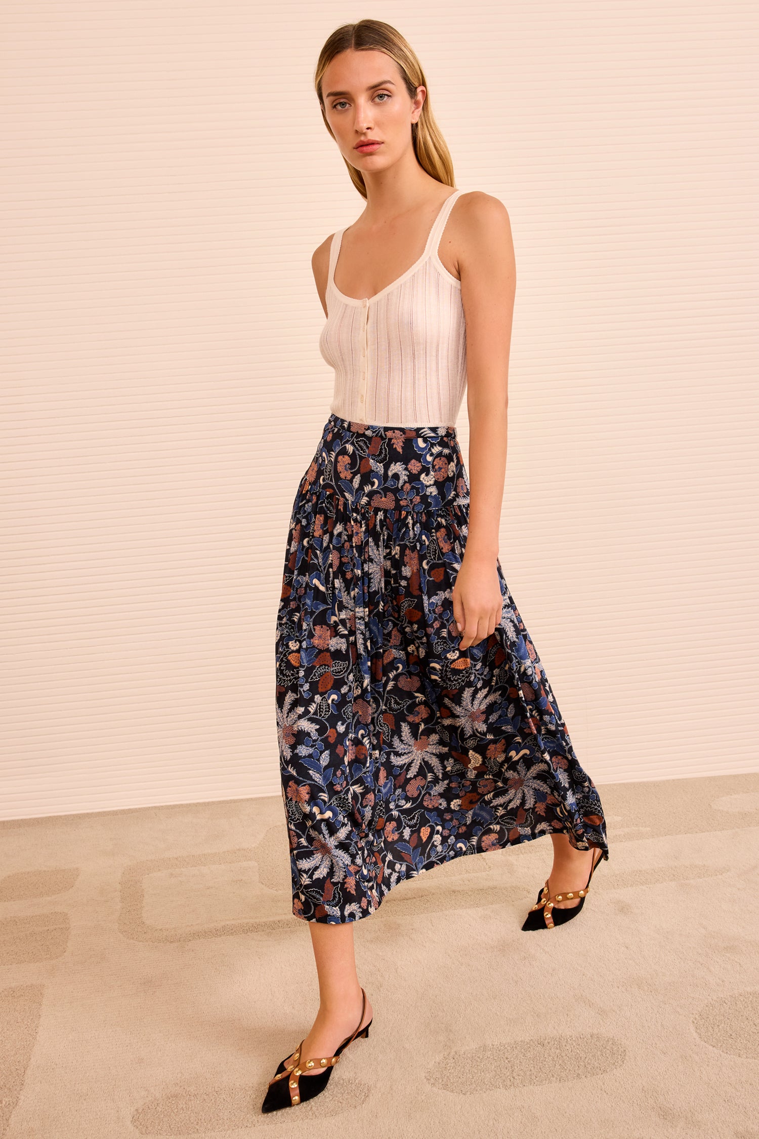 Blanche Pull On Midi Skirt - Moonlight Floral