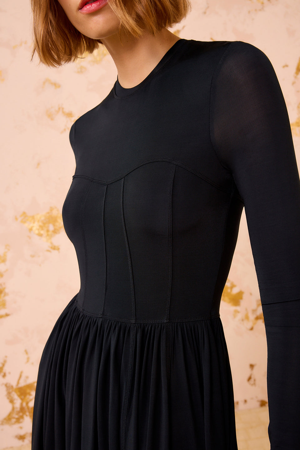 Bendetta Jersey Long Sleeve Mini Dress - Noir
