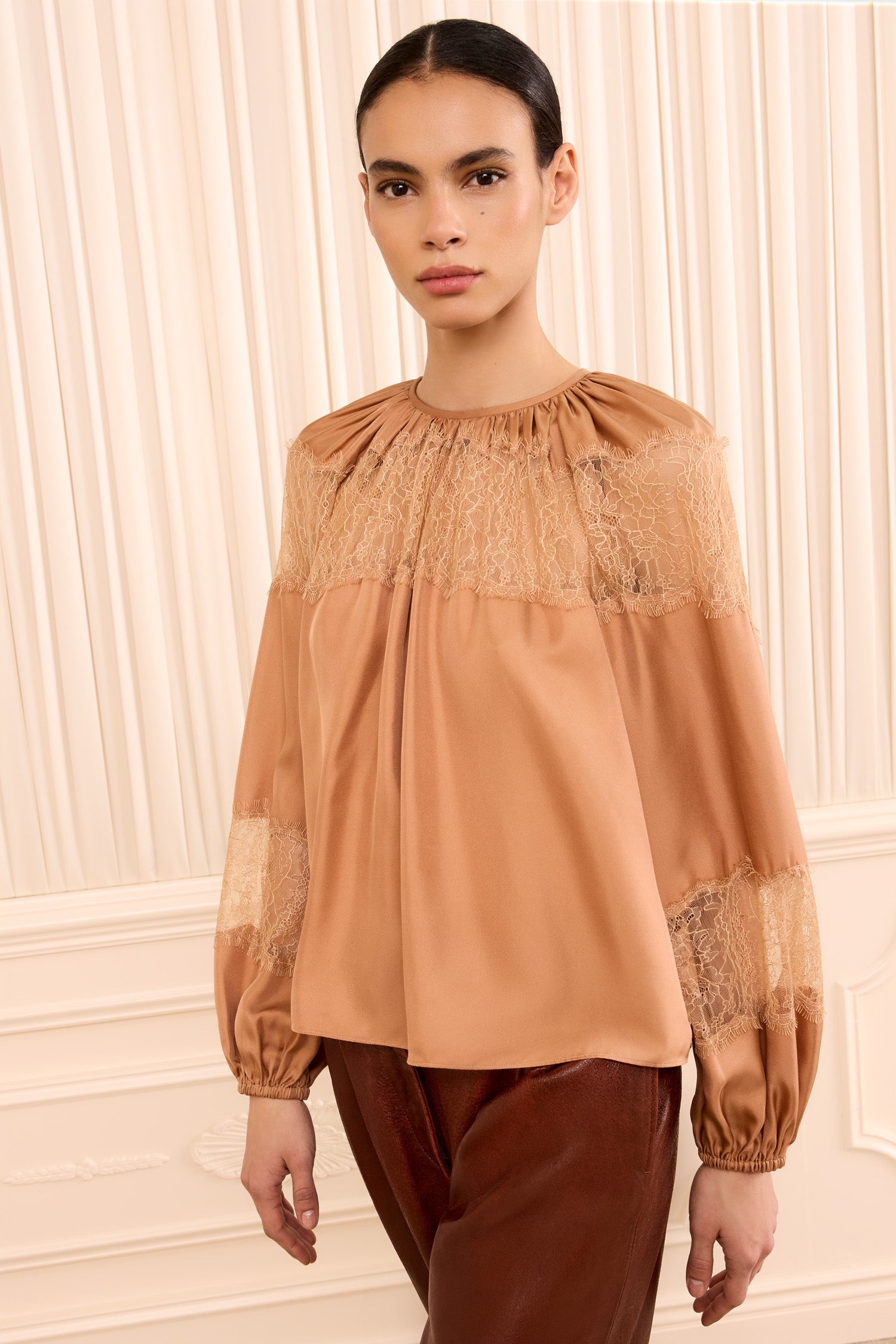 Bess Long Sleeve Silk Blouse Macaroon
