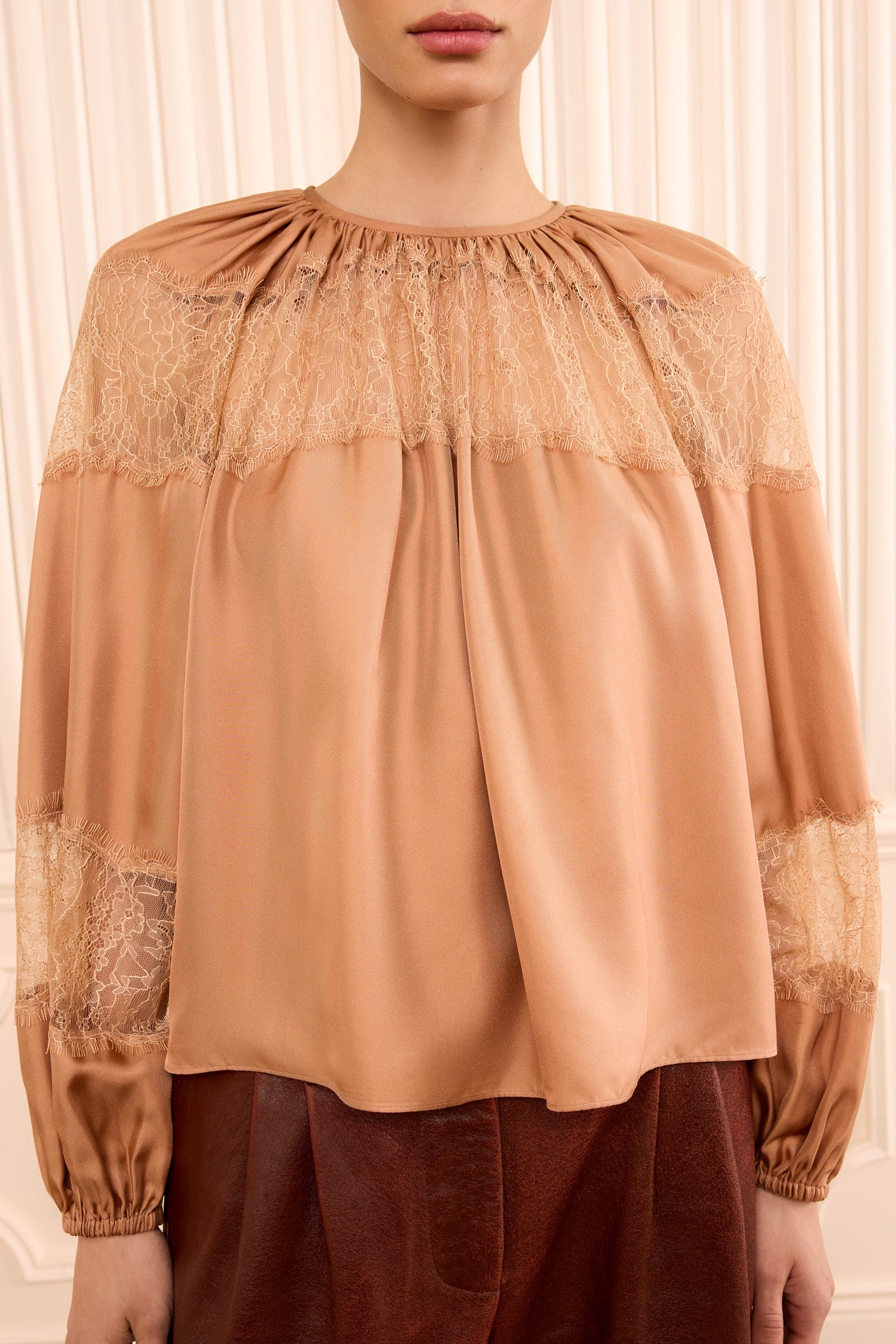 Bess Long Sleeve Silk Blouse - Macaroon
