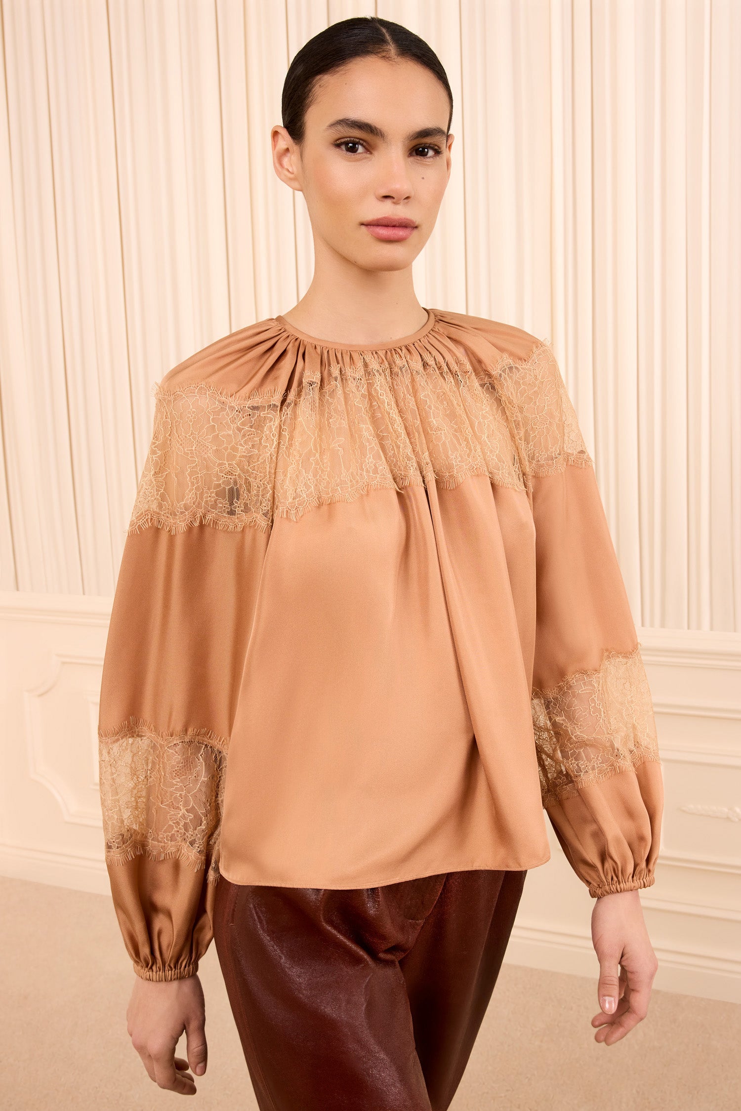 Bess Long Sleeve Silk Blouse - Macaroon