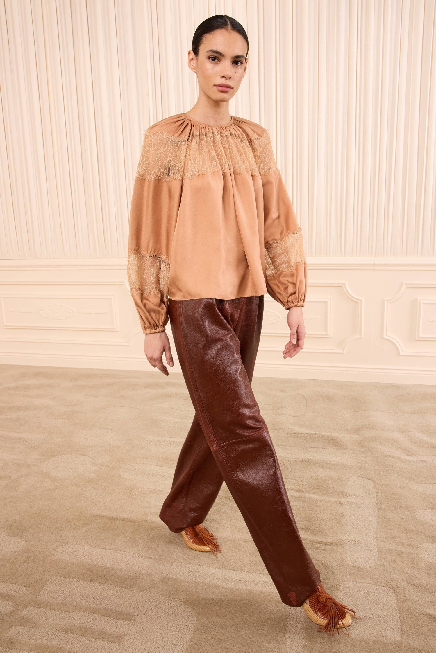 Bess Long Sleeve Silk Blouse - Macaroon
