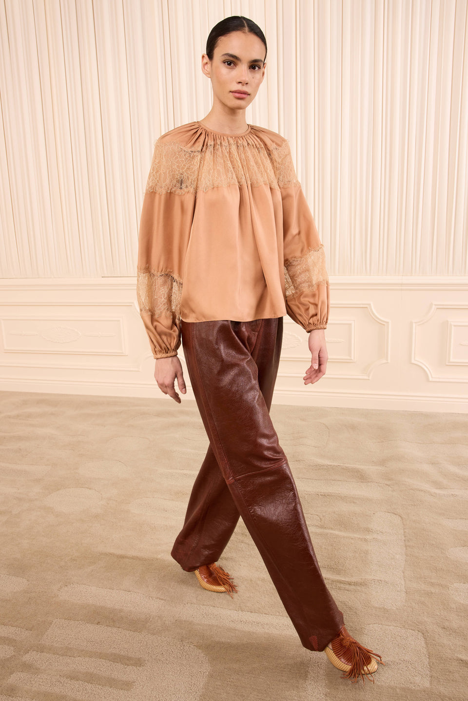Bess Long Sleeve Silk Blouse - Macaroon