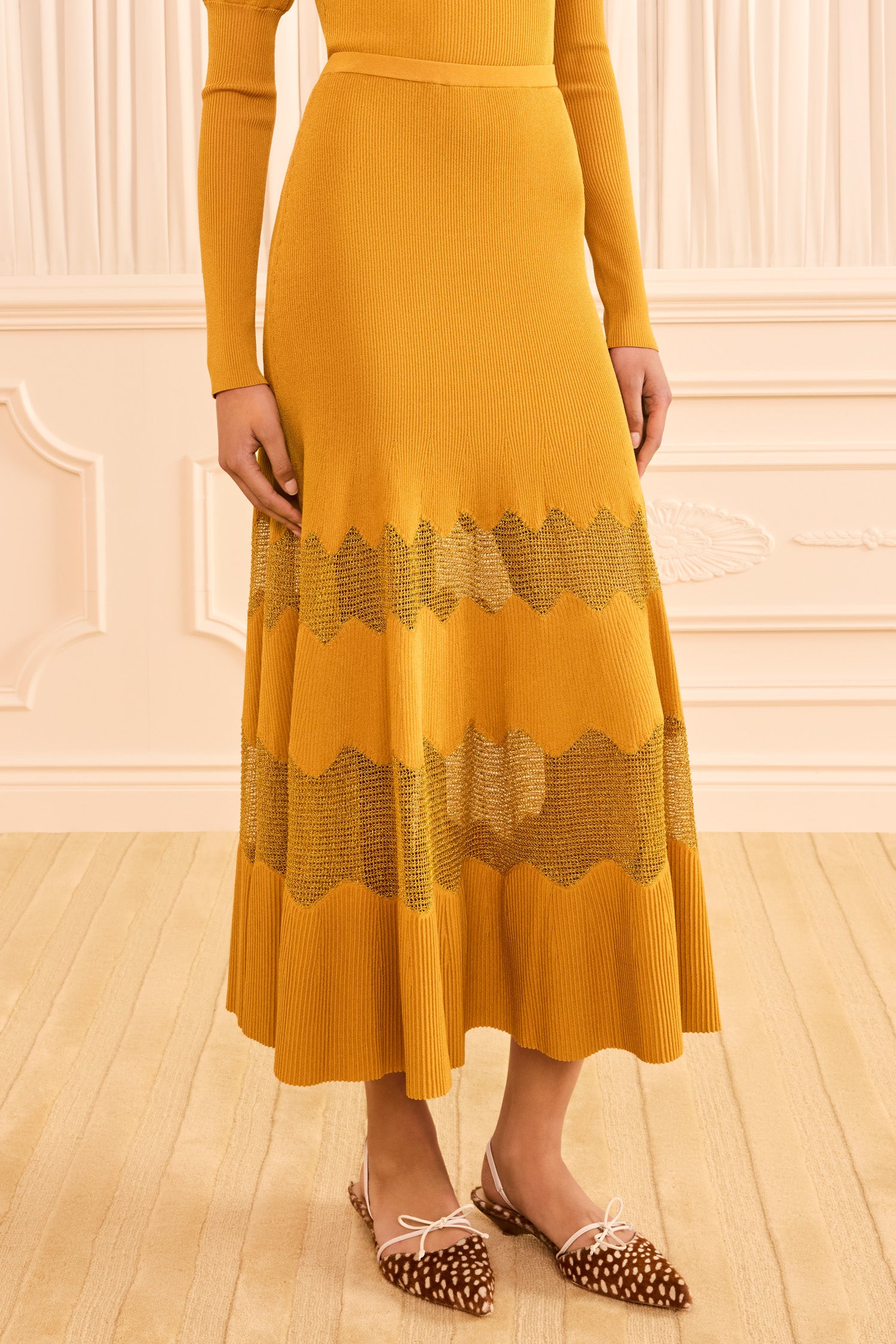 Ulla Johnson Bettine Midi Knit Skirt - Topaz/gold