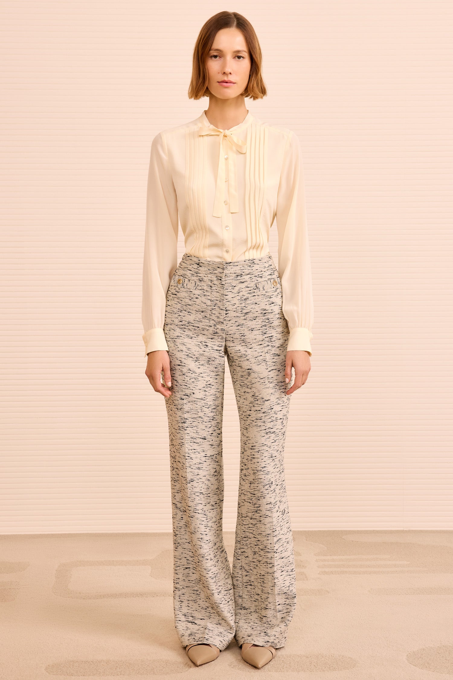 Blanca Straight Leg Pant - Flax Textured Linen Suit Trousers
