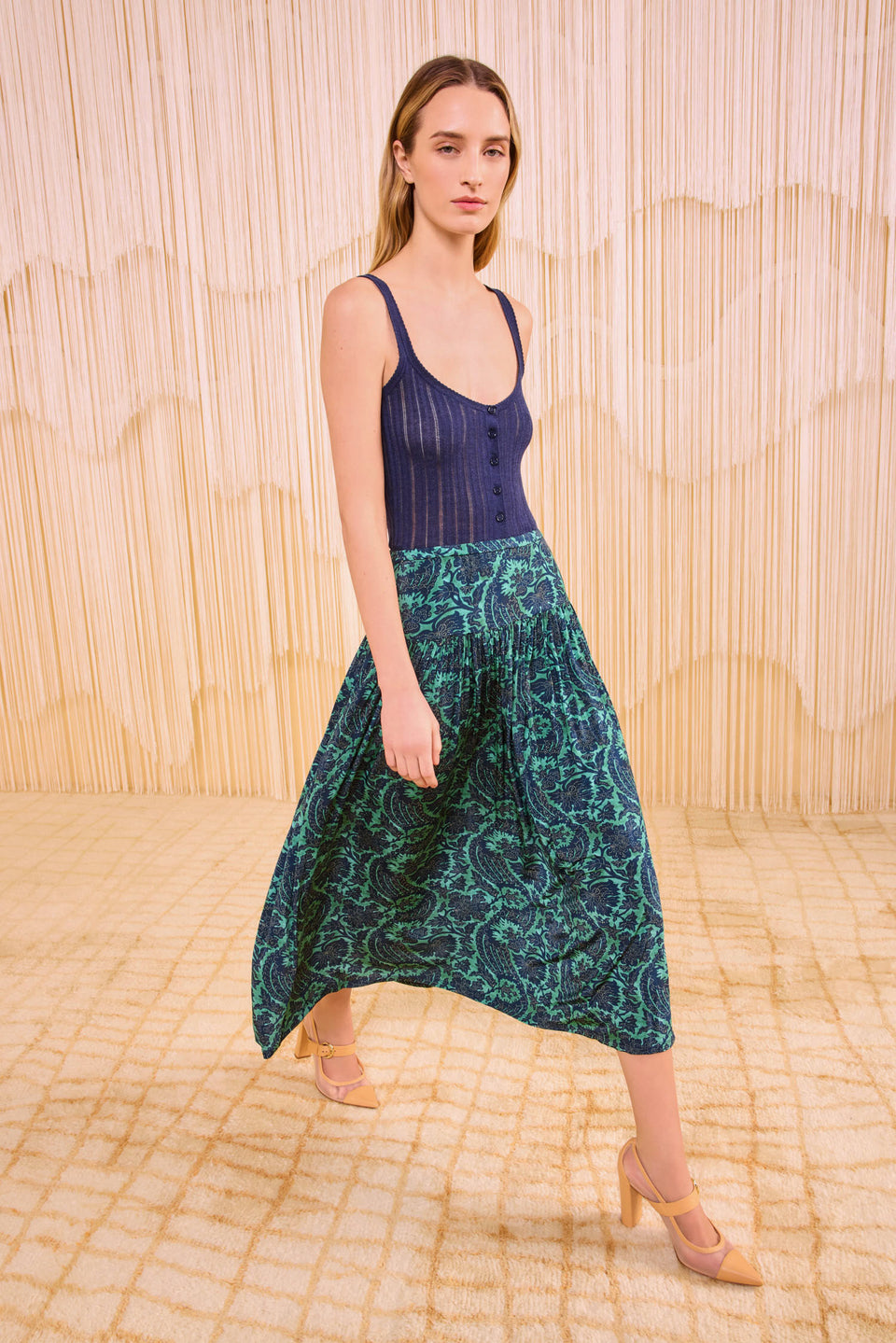 Blanche Pull On Midi Skirt - Verde