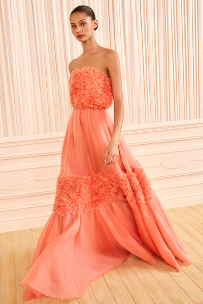 Sunset Silk Organza Strapless Gown - Front View On Model | Ulla Johnson