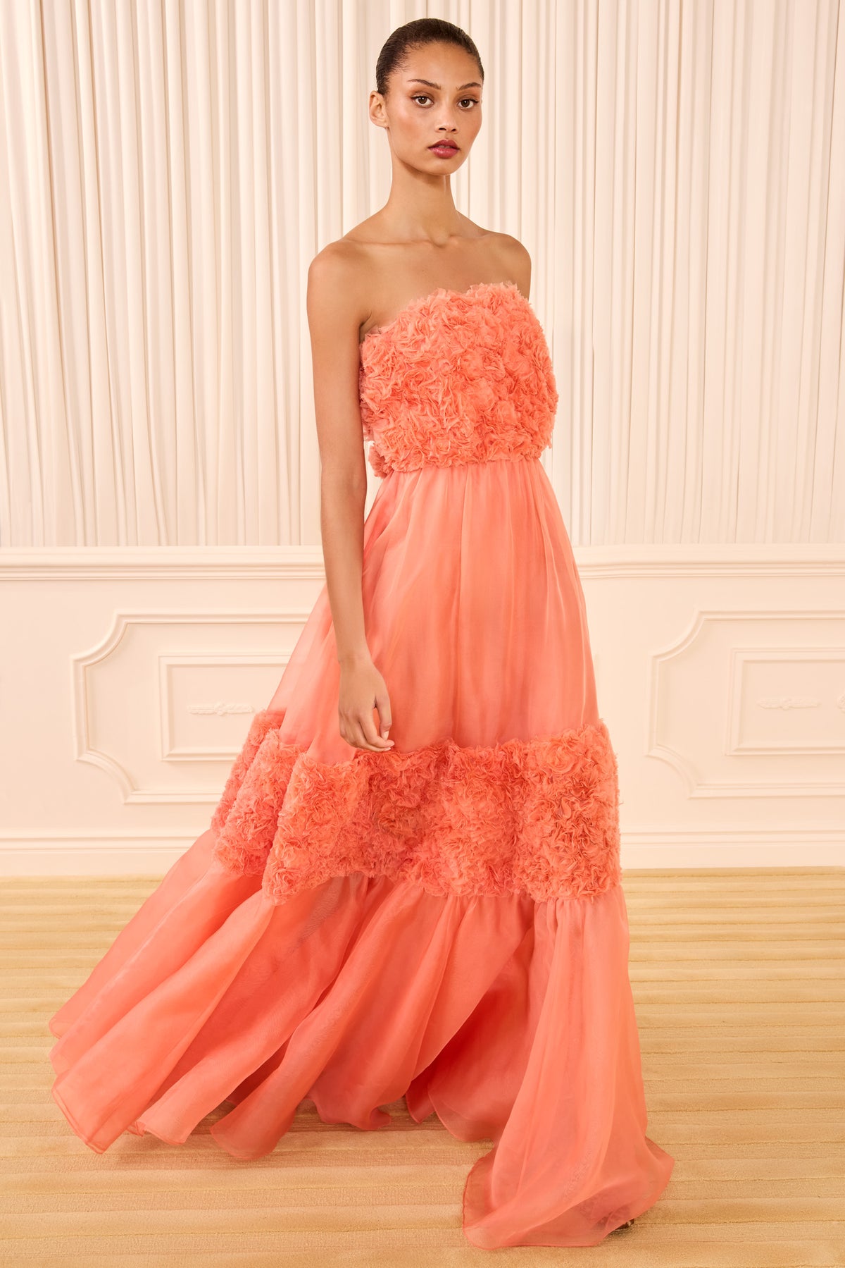 Sunset Luxury Silk Organza Strapless Gown - Full Length Front View | Ulla Johnson