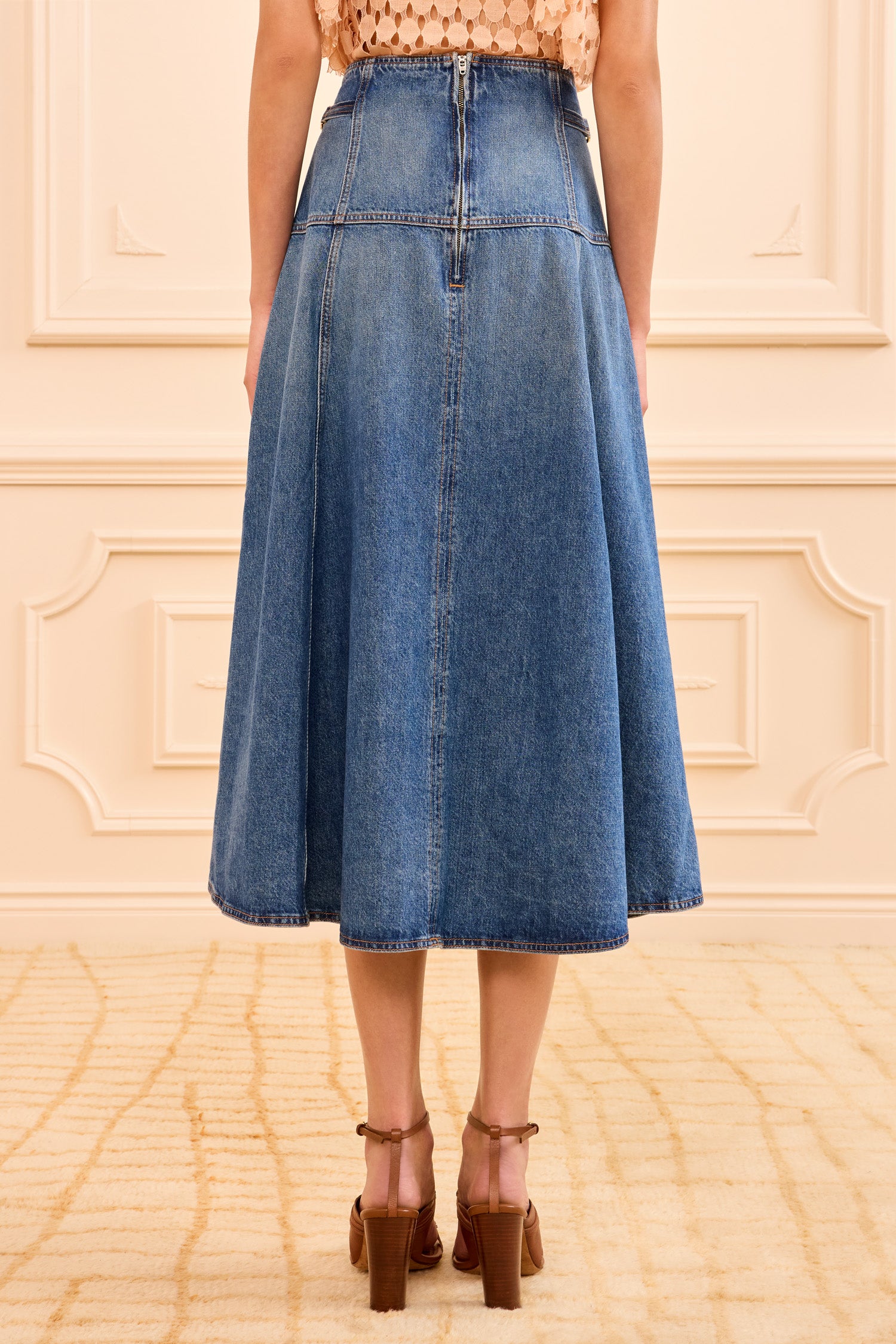 The Brigette Denim Midi Skirt - Danube A-Line Denim Midi Skirt