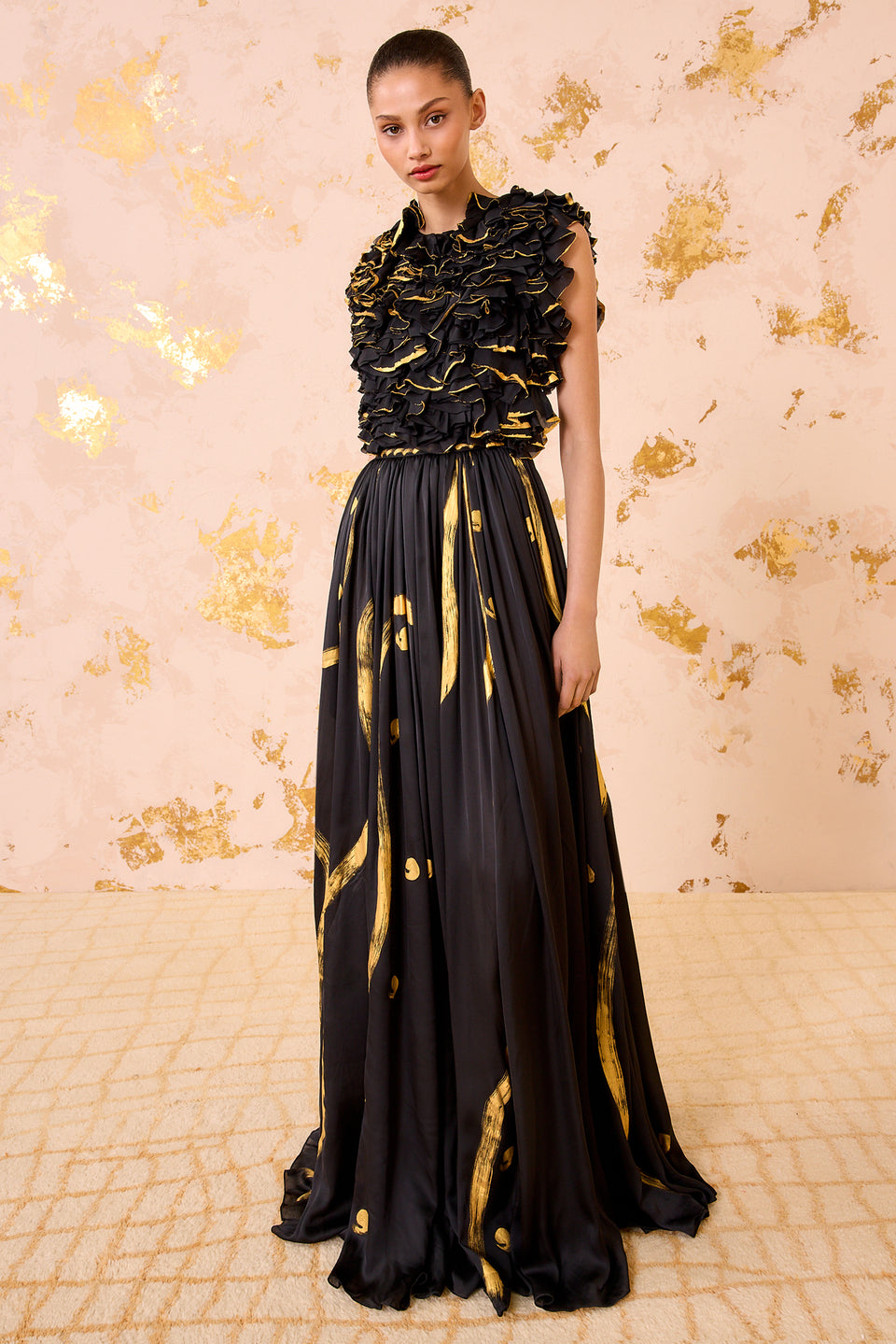 Byzantine Handpainted Silk Backless Gown - Gild