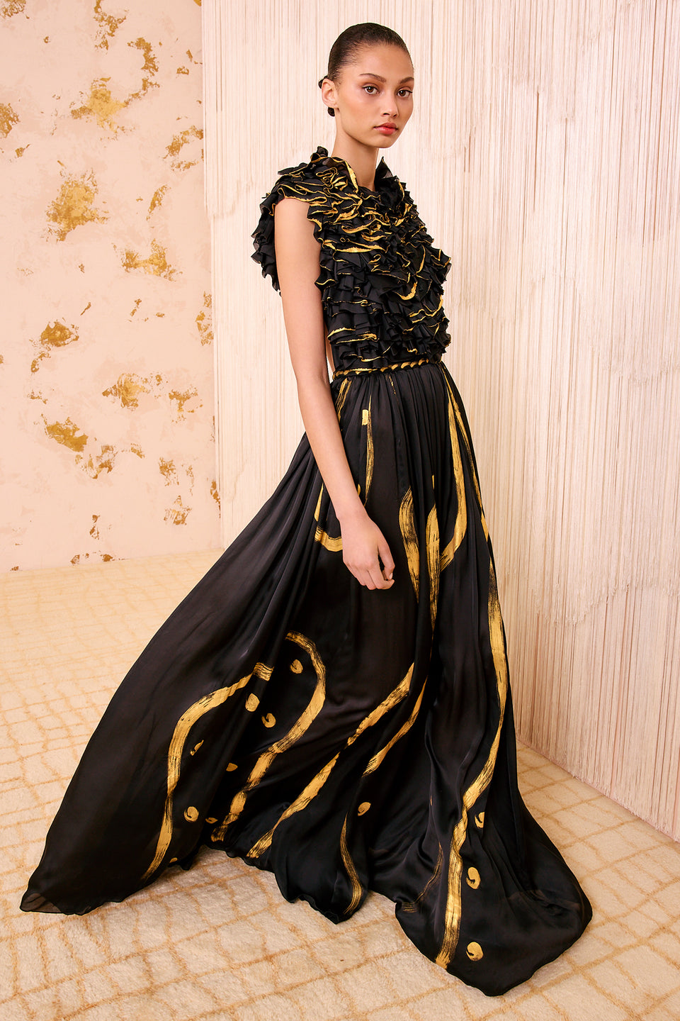 Byzantine Handpainted Silk Backless Gown - Gild
