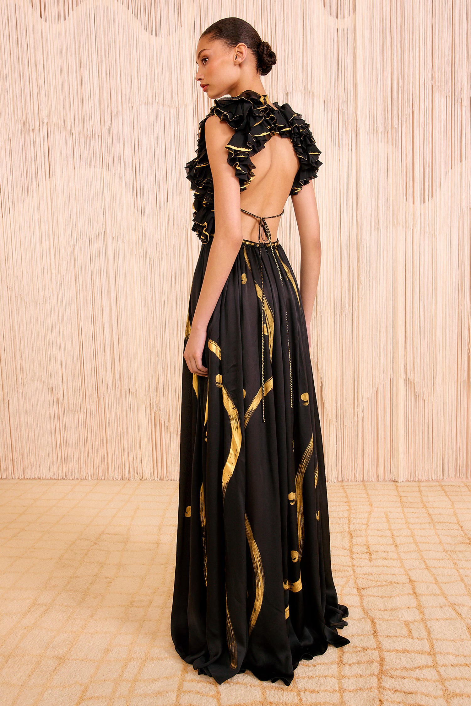 Byzantine Handpainted Silk Backless Gown - Gild