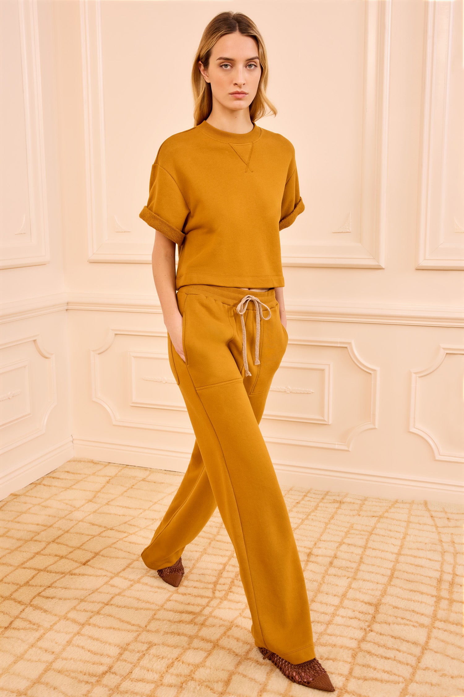 Calden Terry Pant - Tourmaline Yellow Wide Leg Lounge Pants - Ulla
