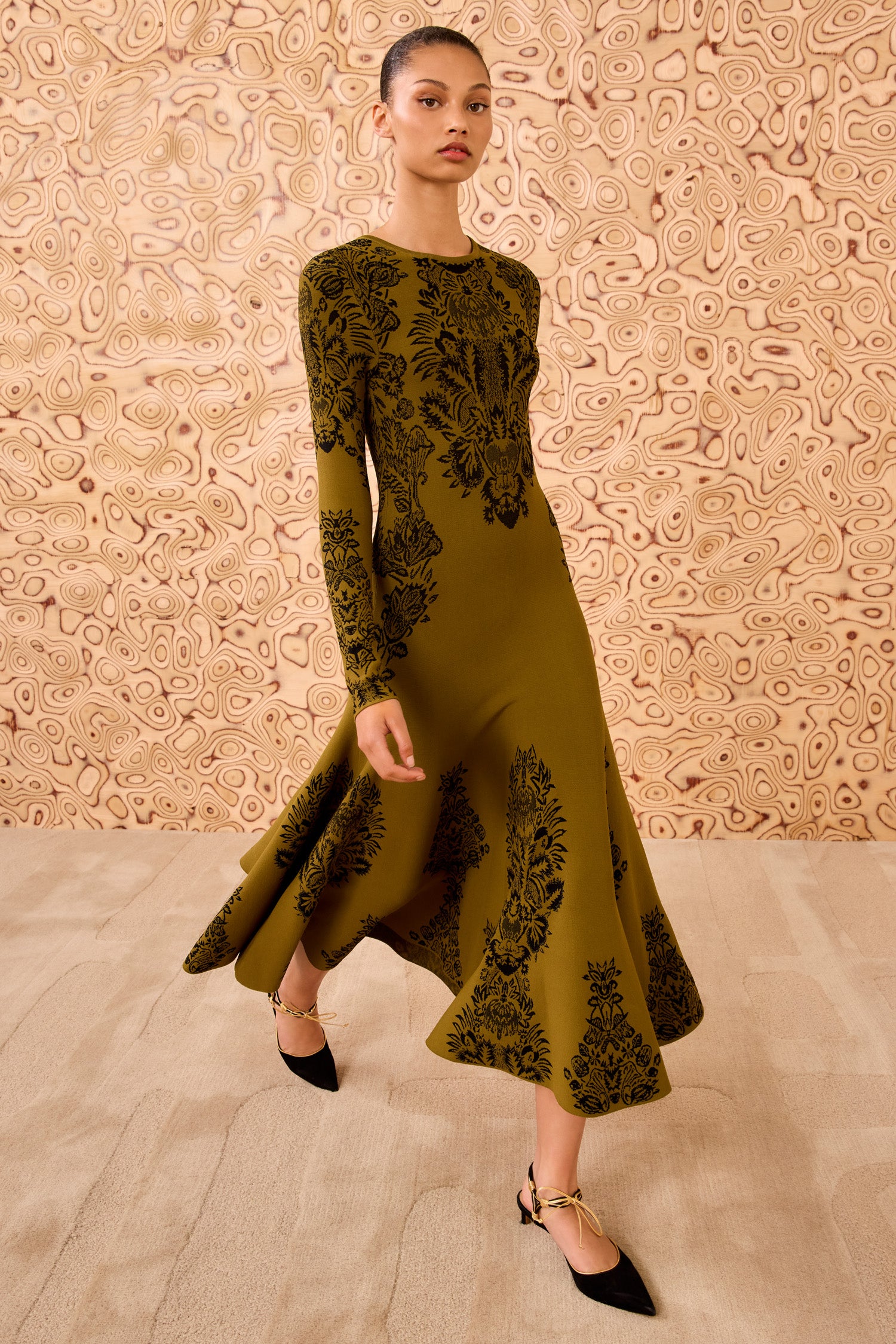 Callista LS Jacquard Dress - Olive