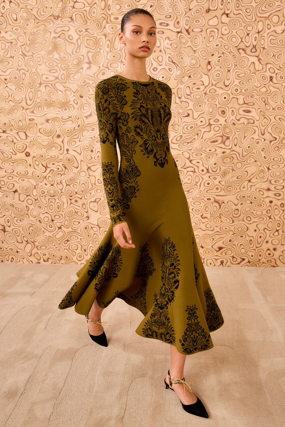 Callista LS Jacquard Dress - Olive