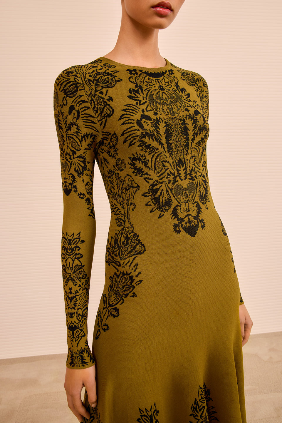 Callista LS Jacquard Dress - Olive