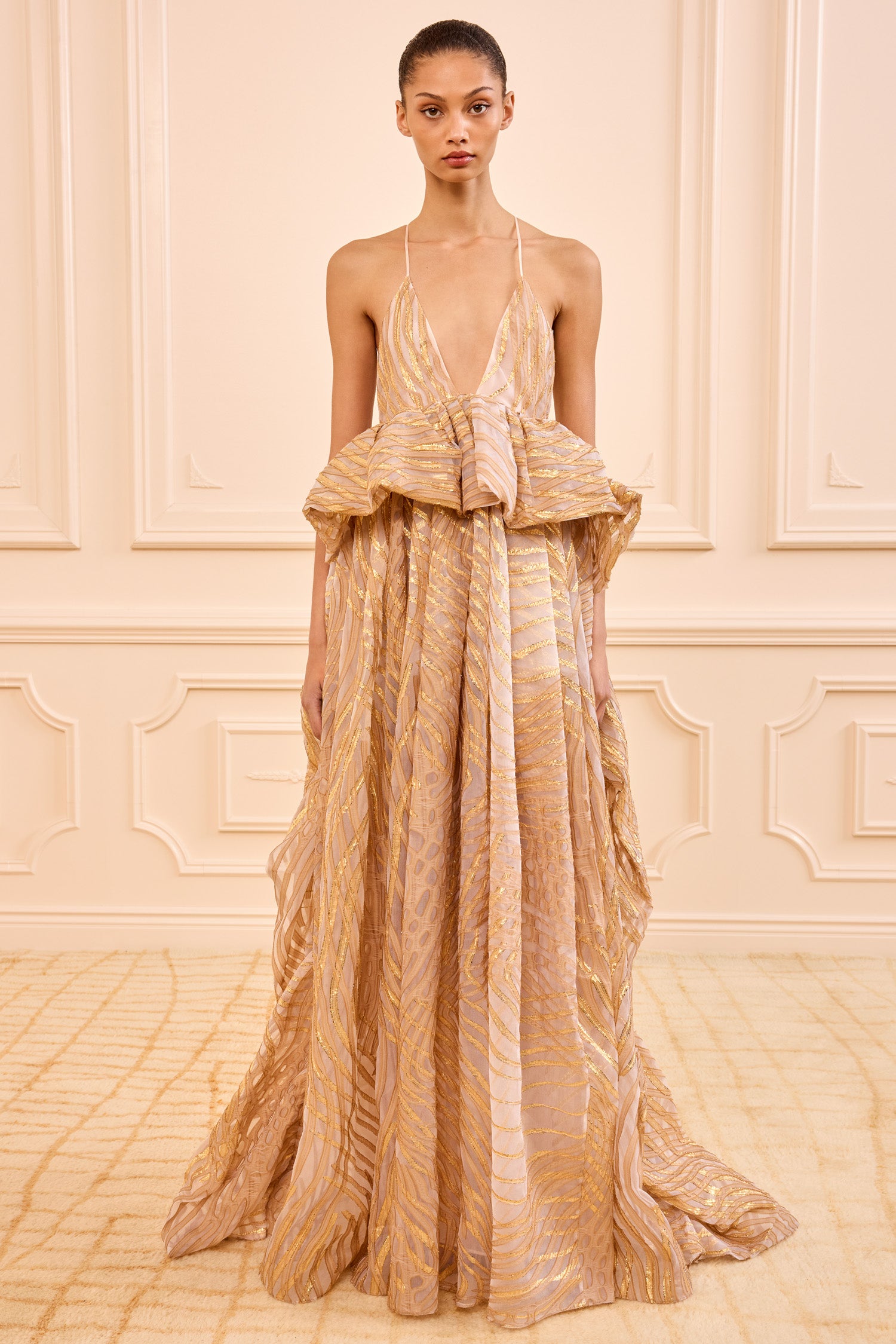 Camelia Gown with Lurex - Nautilis Gold Sleeveless Empire Waist