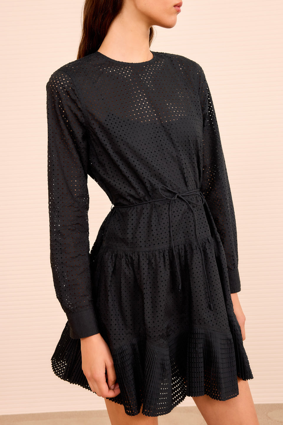 Candace Long Sleeve Belted Mini Dress - Noir