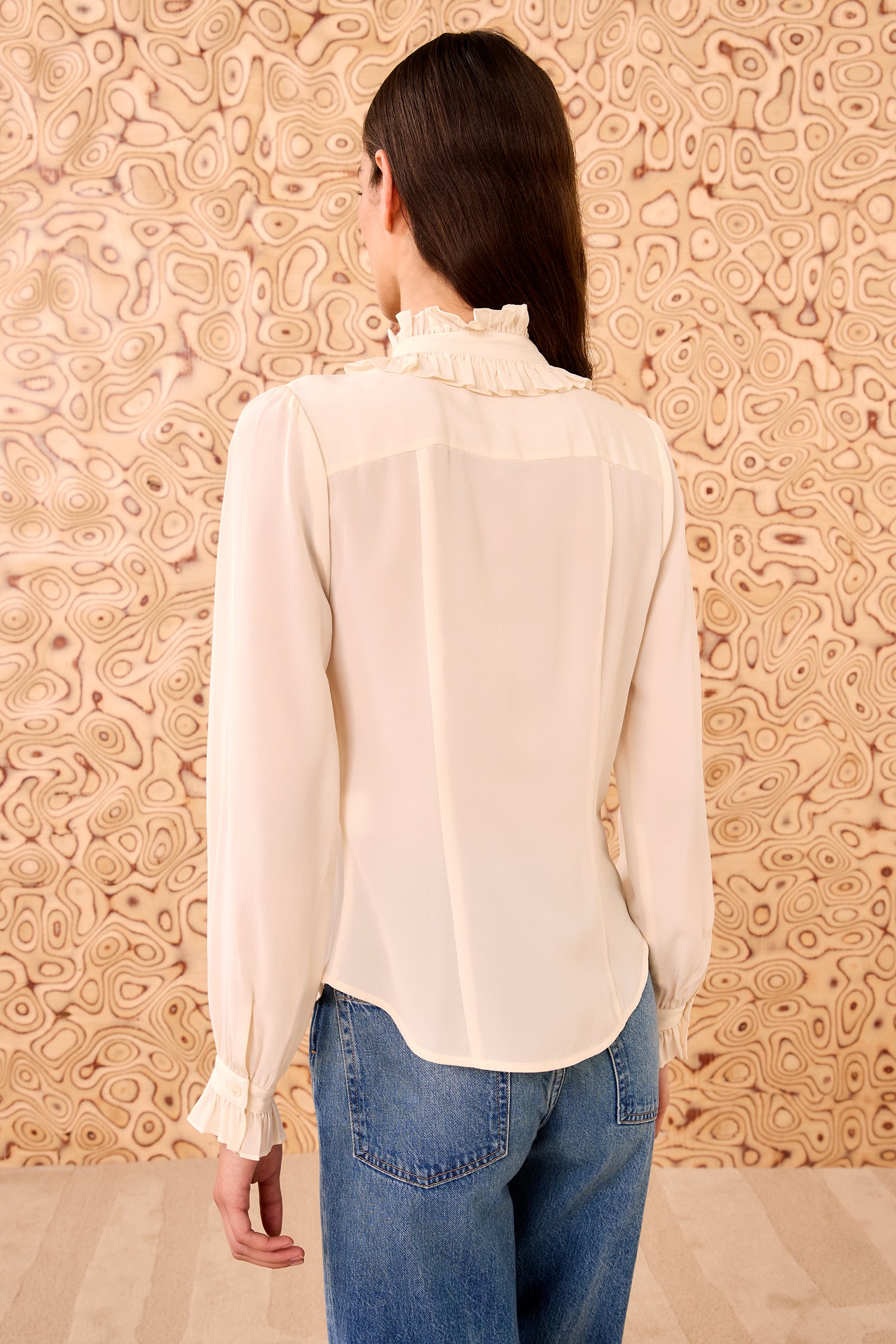 Catroux Silk Long Sleeve Button Front Blouse - Pearl