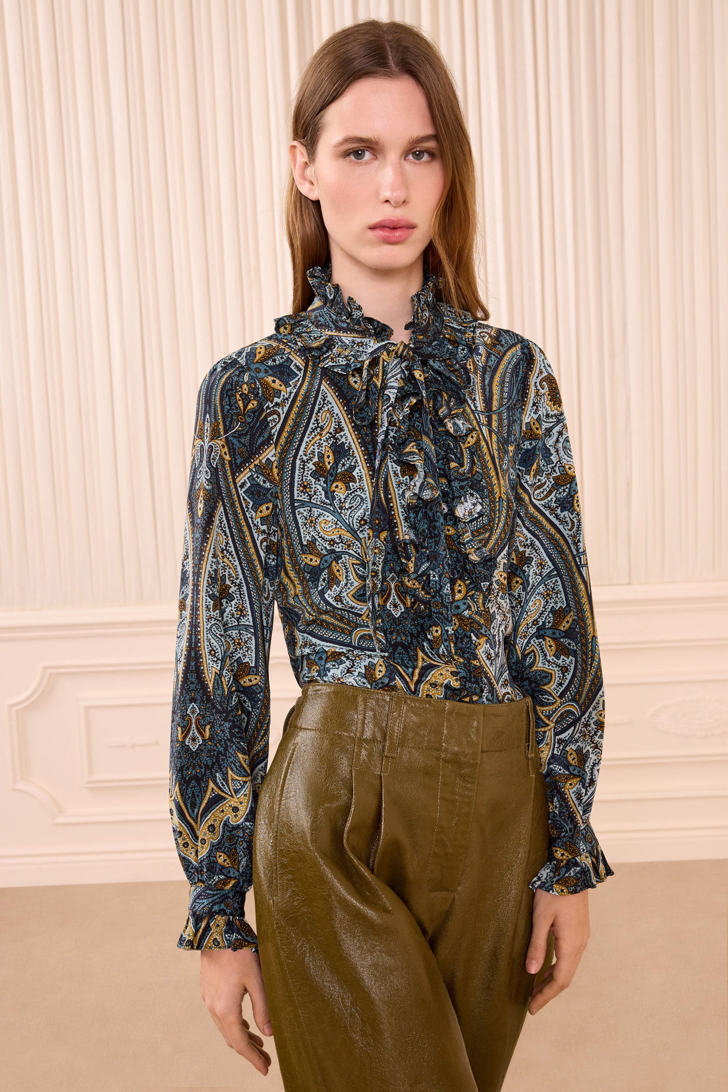 Catroux Long Sleeve Silk Blouse Prussian