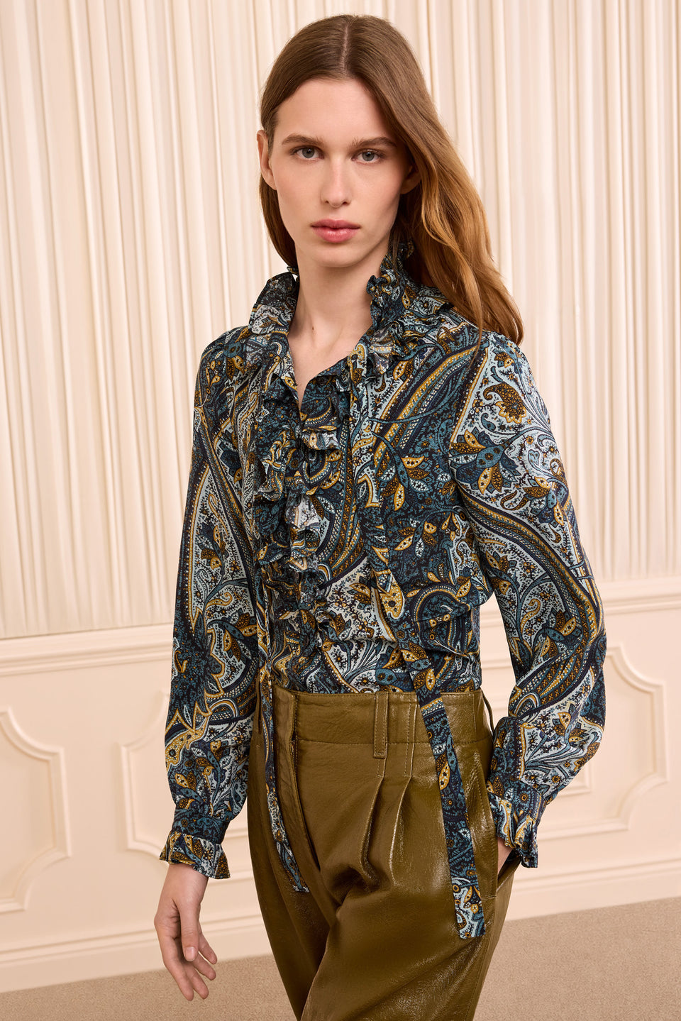 Catroux Long Sleeve Silk Blouse - Prussian