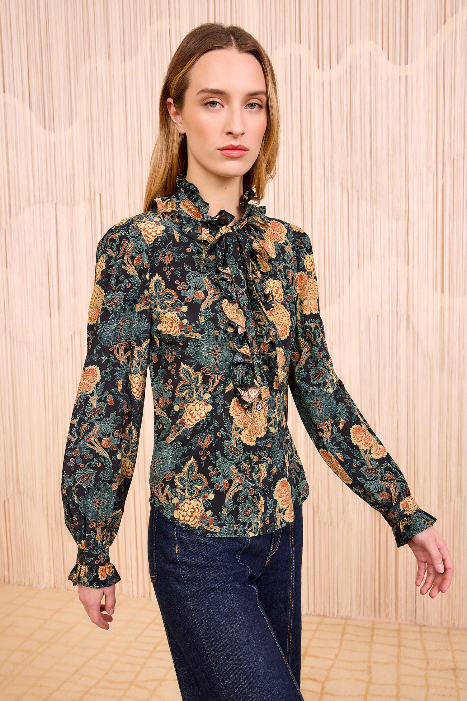 優れた品質 Catroux Silk Johnson Ulla - Nuit - Bl Front Button Sleeve Long トップス