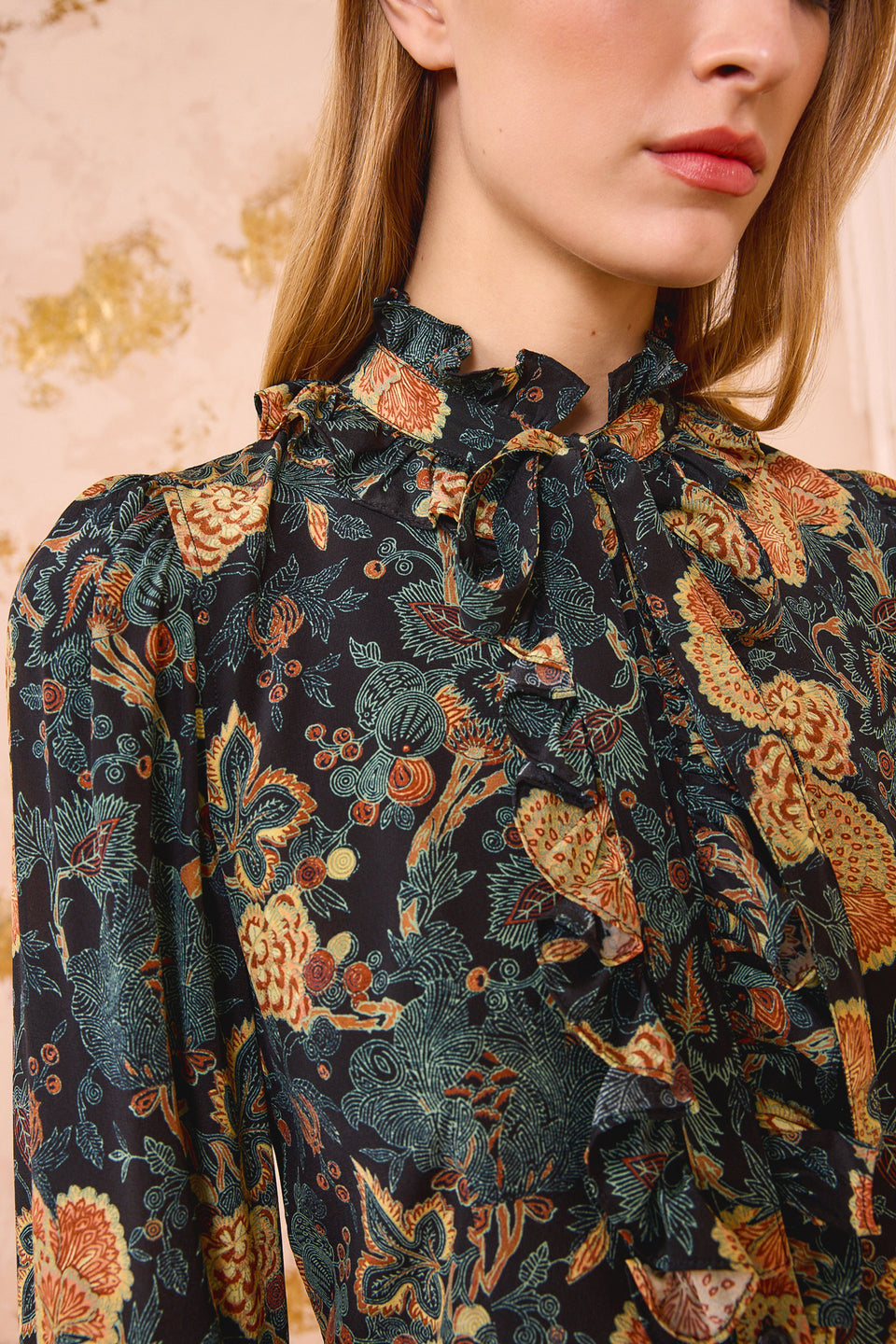 Catroux Silk Long Sleeve Button Front Bl - Nuit