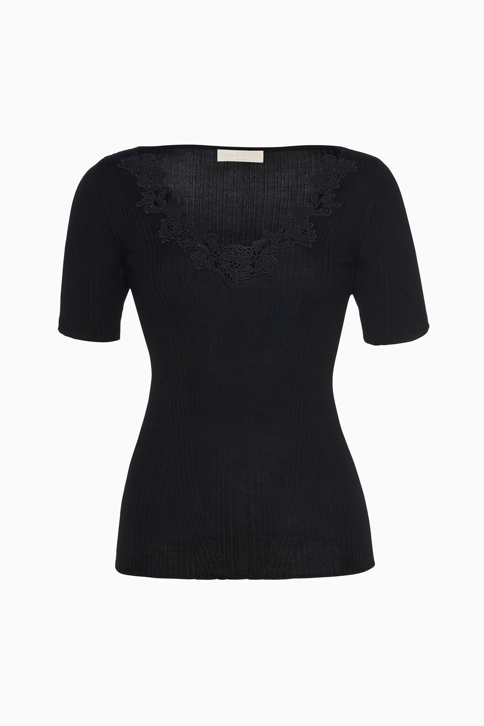 Celeste Knit Top with Lace - Noir