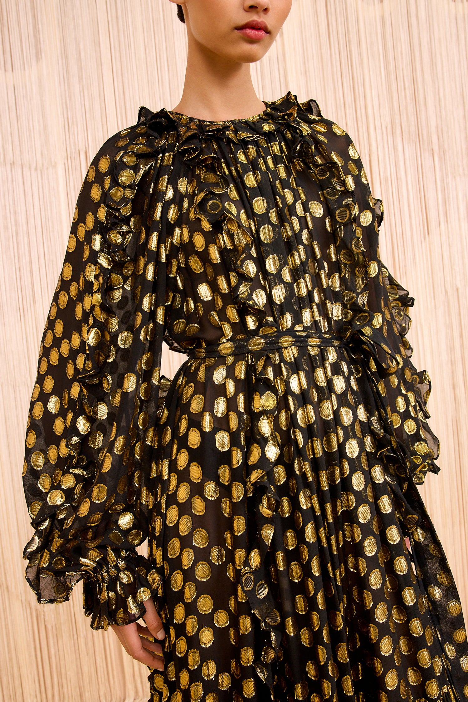 Celestina Silk Long Sleeve Gown - Obsidian