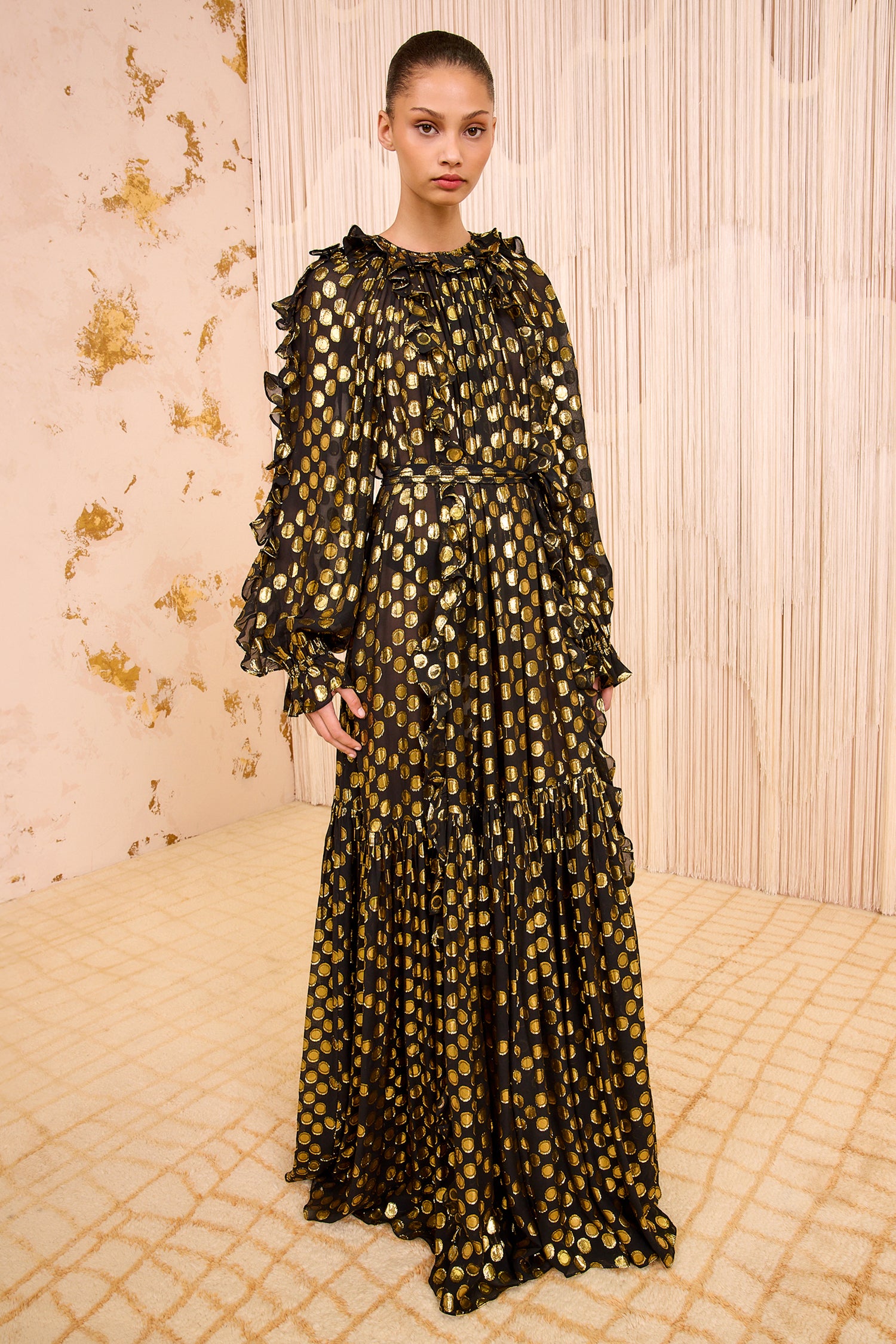 Celestina Silk Long Sleeve Gown - Obsidian