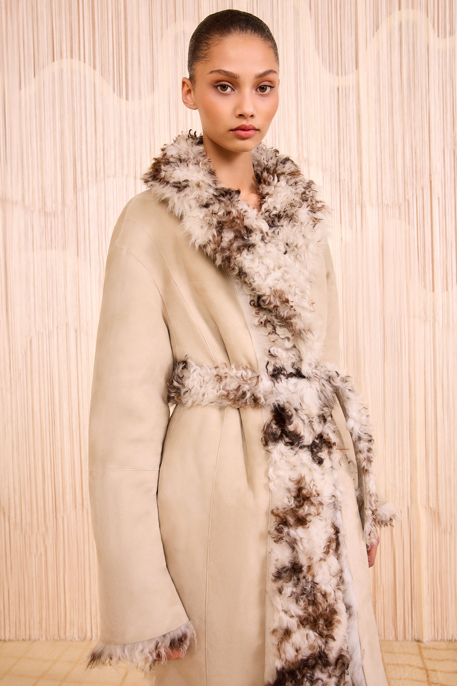 Ceryse Long Shearling Coat - Pietra