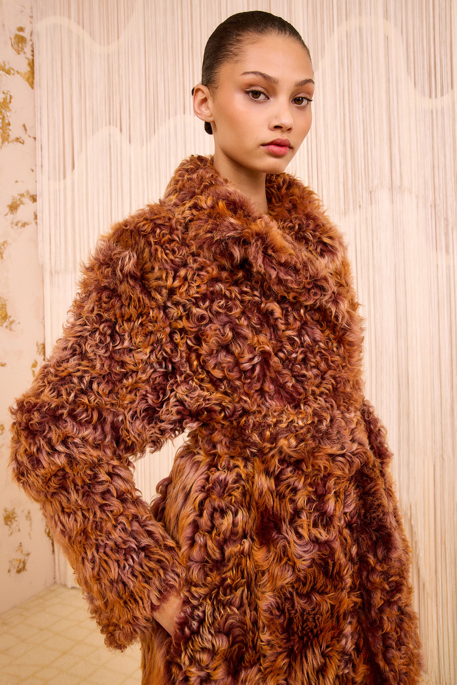 Ceryse Long Shearling Coat - Umber Brown Soft Reversible Oversized
