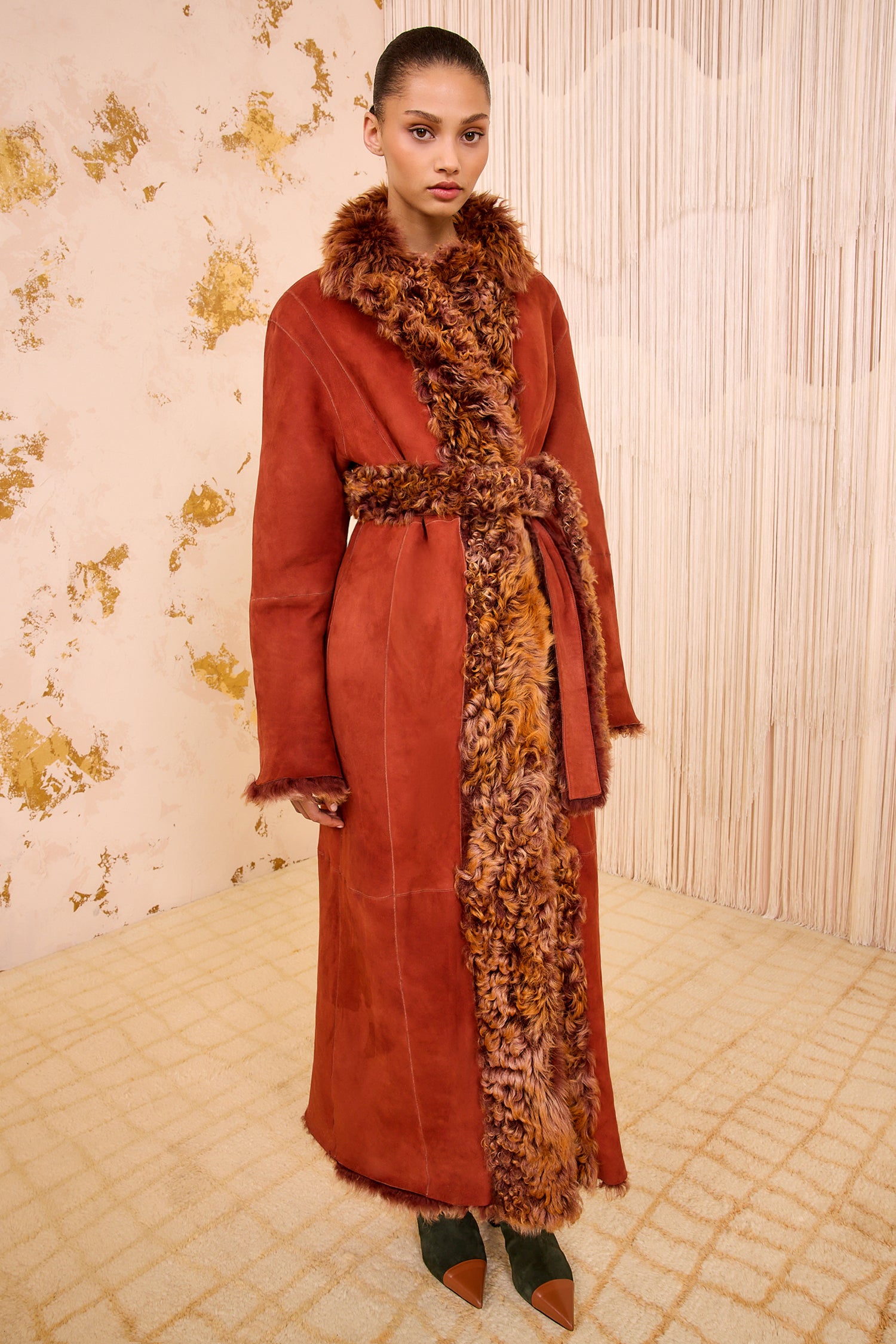 Ceryse Long Shearling Coat - Umber Brown Soft Reversible Oversized