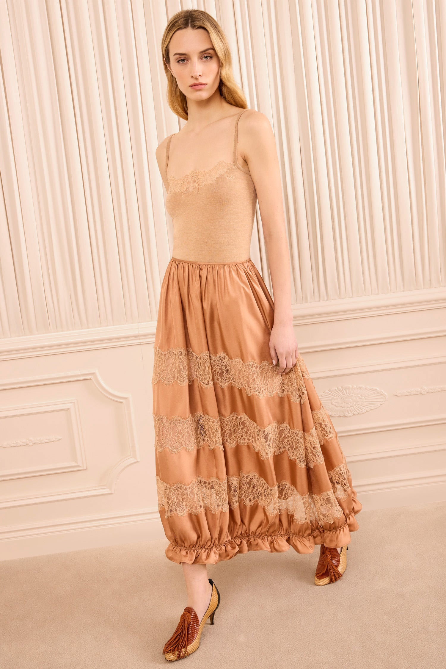 Ulla Johnson Chantal Silk Midi Skirt - Macaroon