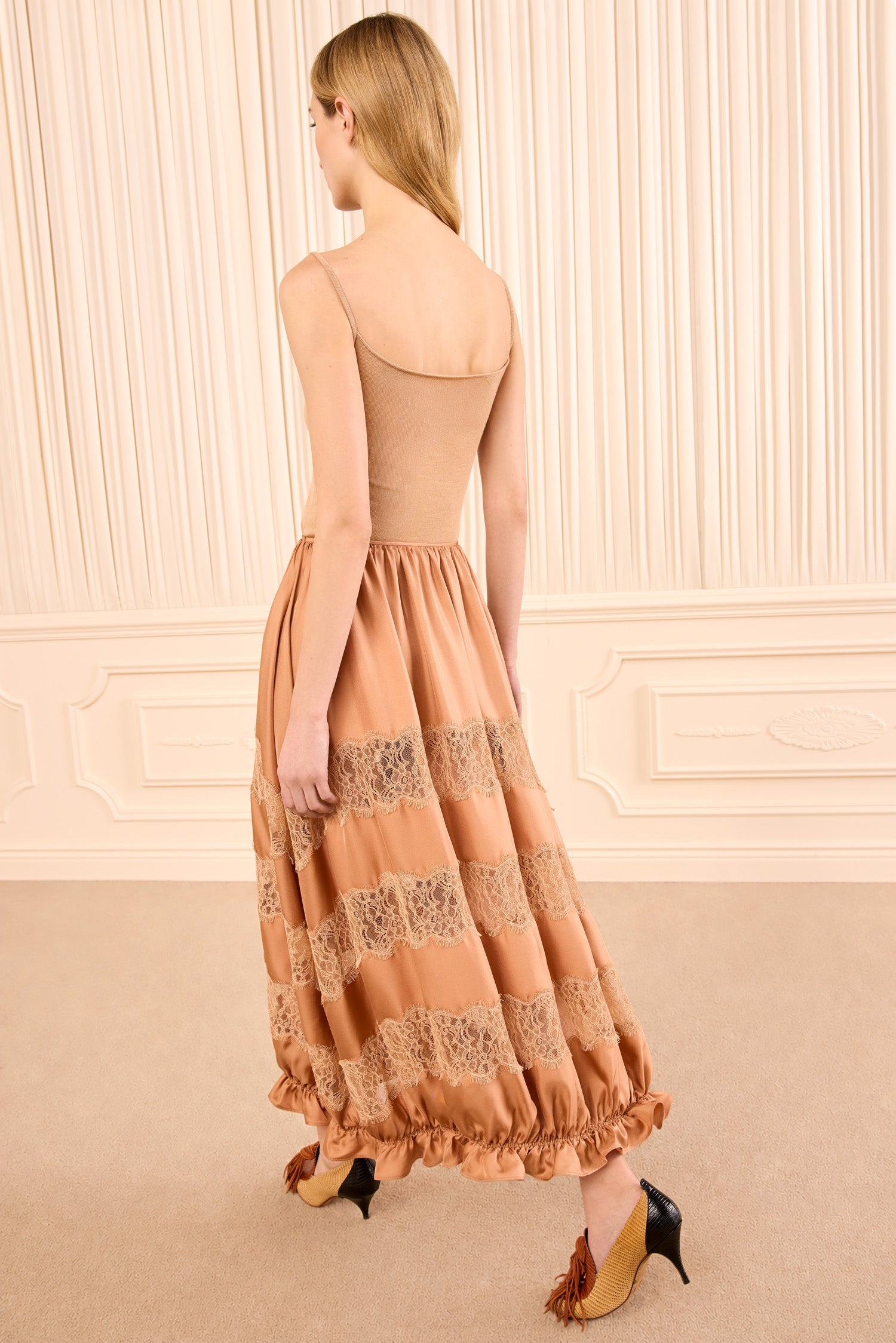 Chantal Silk Midi Skirt - Macaroon