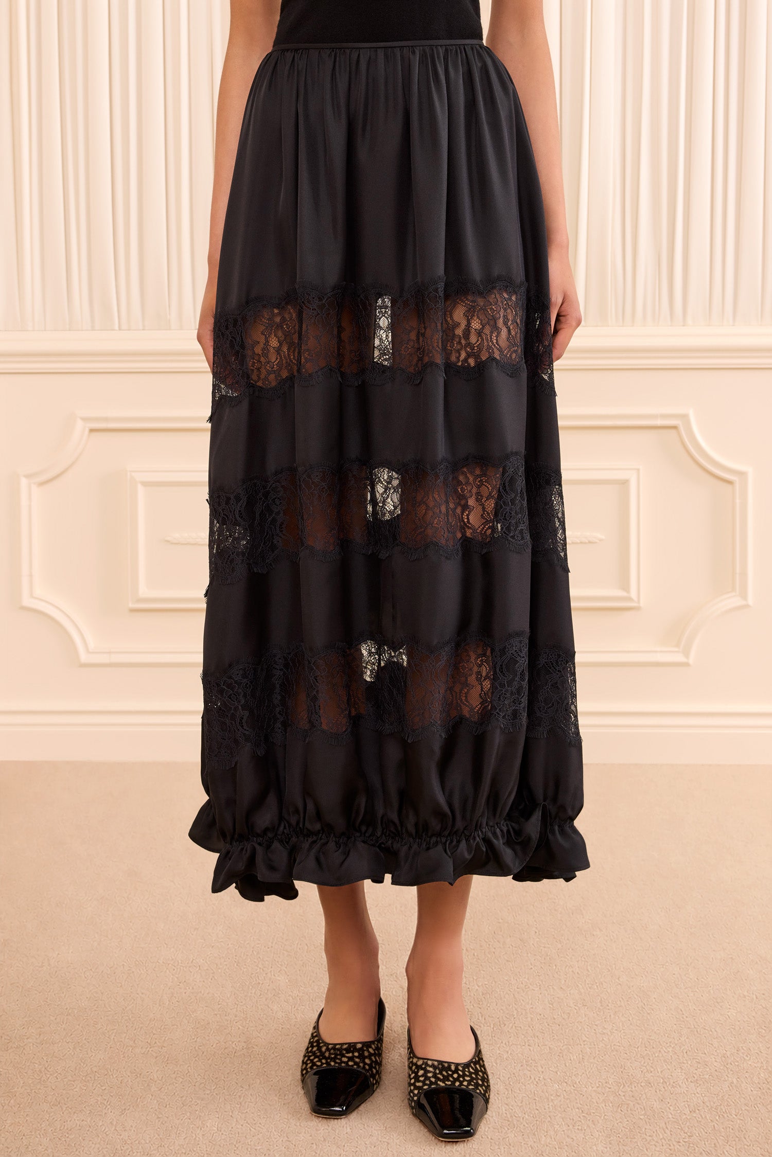 Ulla Johnson Chantal Silk Midi Skirt - Noir