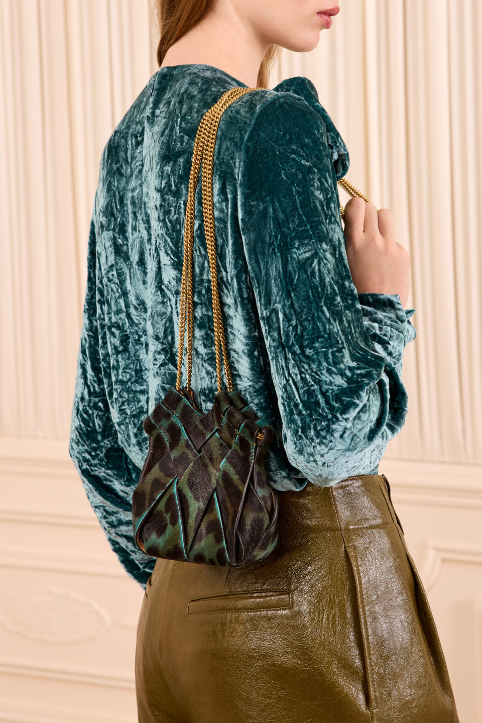 Charlotte Mini Crossbody with Chain - Emerald Leopard