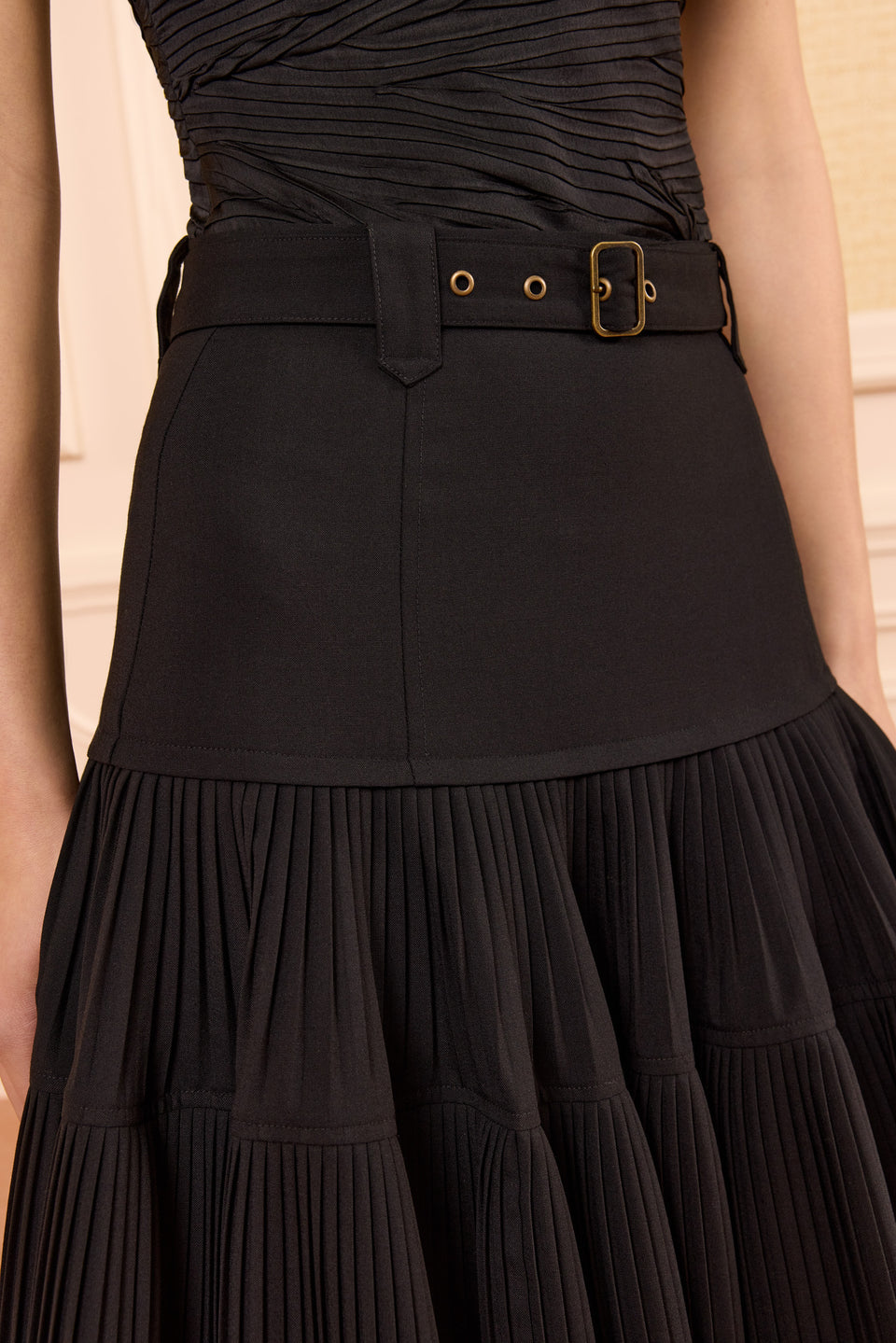 Coralie Pleated Wool Skirt - Noir