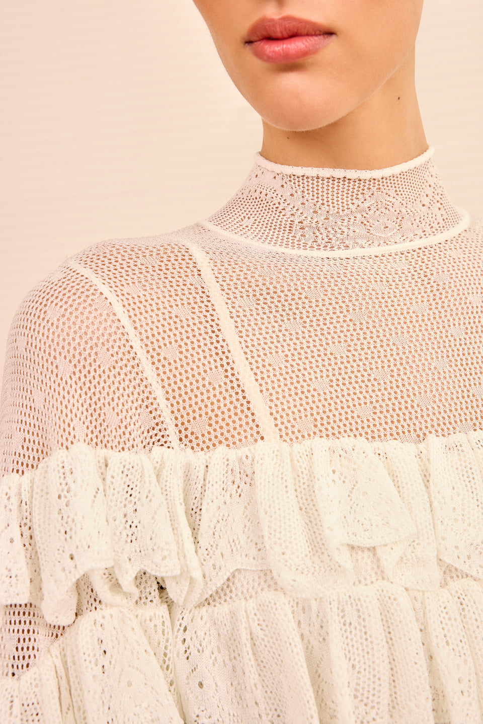 Corinna Mock Neck Tiered Ruffle Top - Cowrie