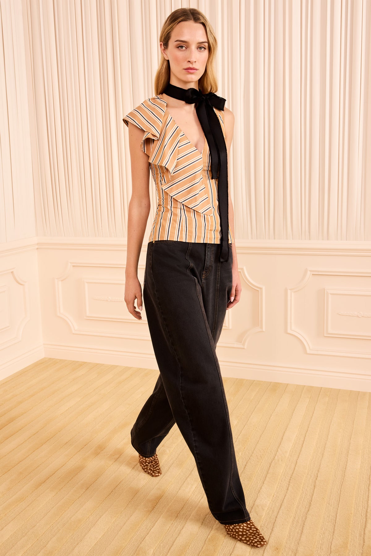 Cressida Top w/ Removable Tie - Fawn Stripe