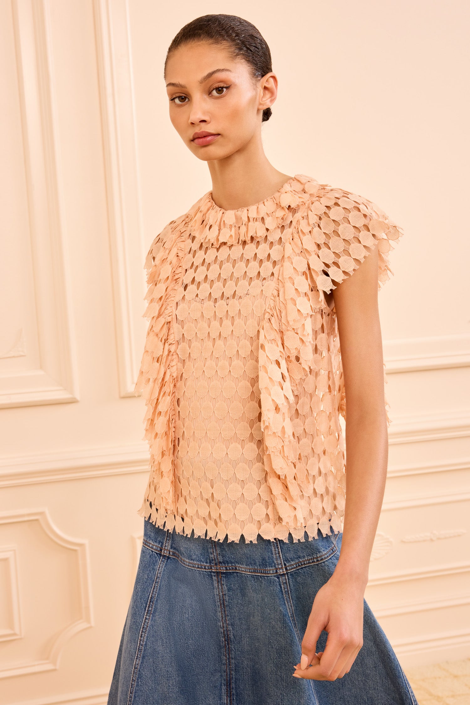 Daevy Lace Top - Blush Blush Pink Sleeveless Ruffle Top - Ulla Johnson