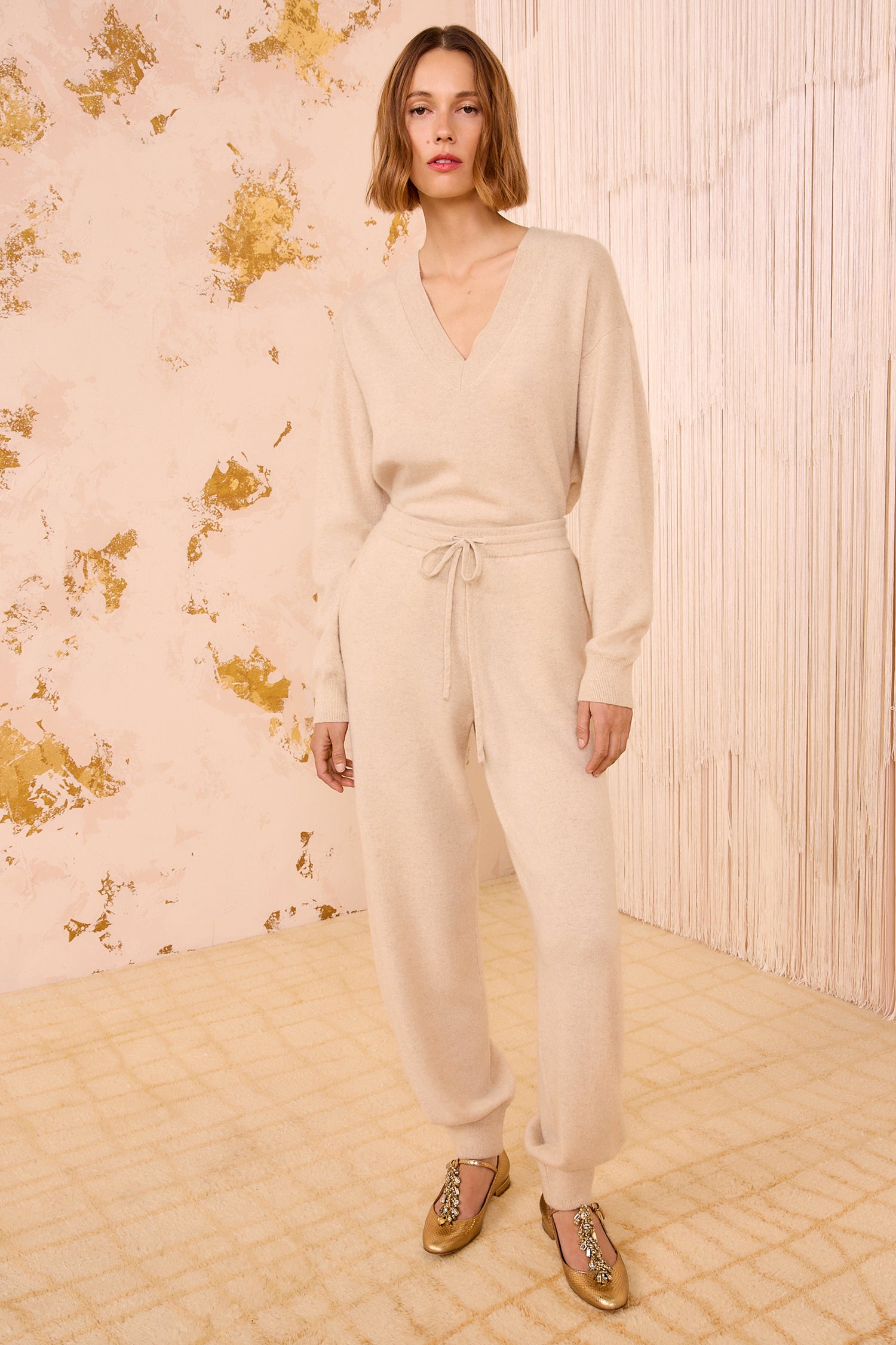 Danica Cashmere Pants - Melange Nude Cashmere Lounge Pants - Ulla